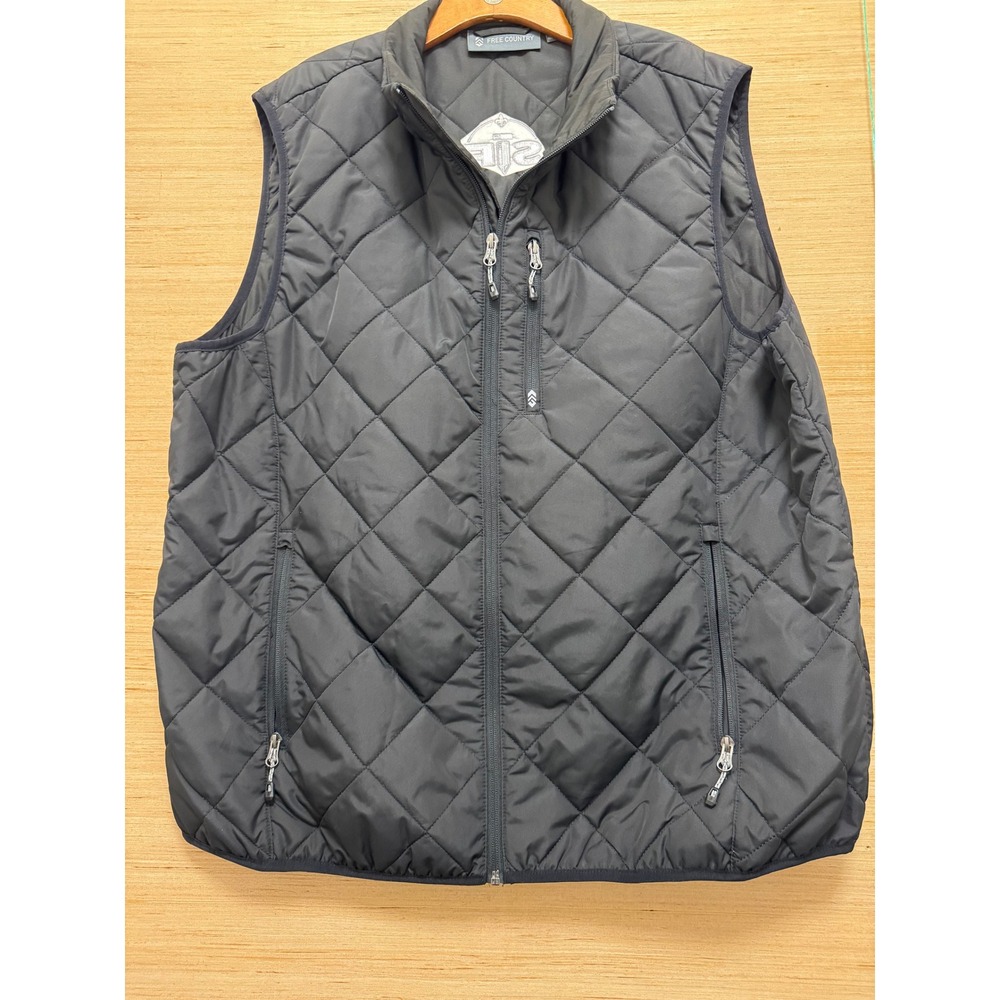 Free Country Quilted Puffer Vest Mens XXL Black Zip Front Lightweight Outerwear